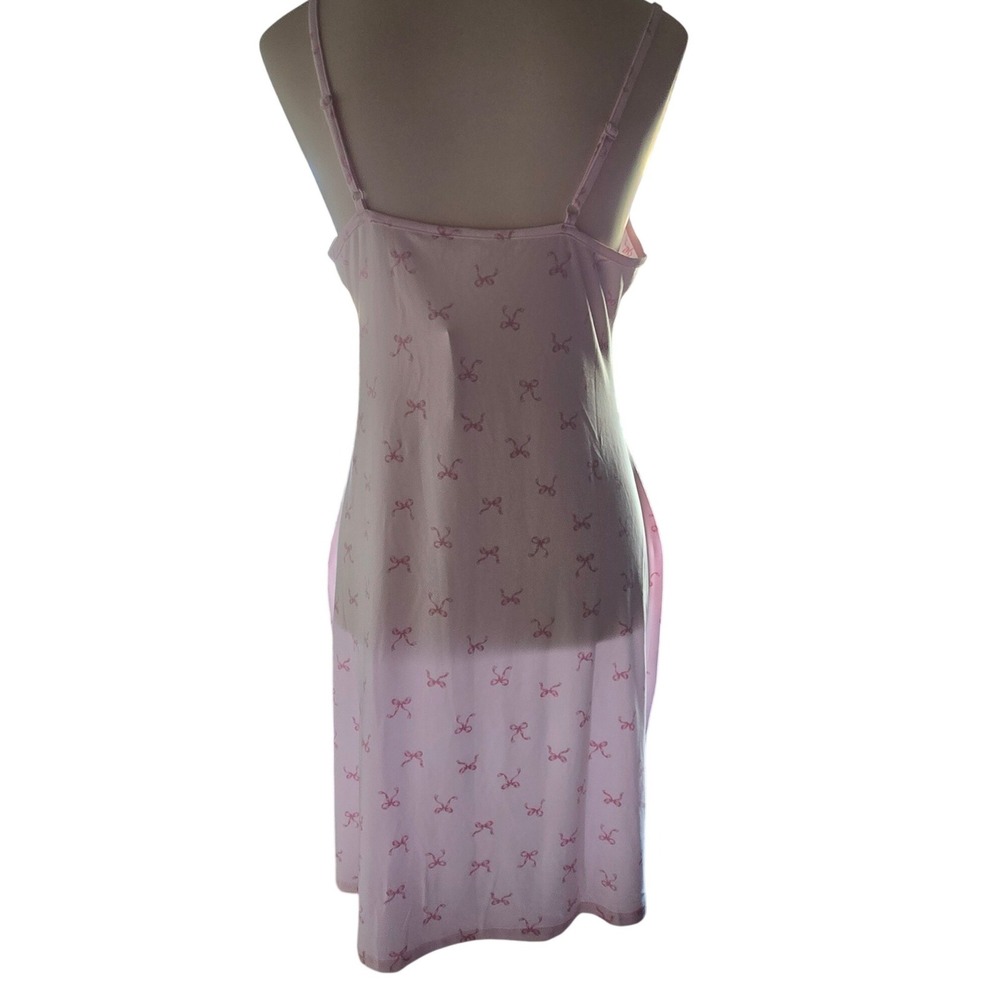 Laura Ashley Nightgown Womens XL Pink New Bow Print Lace Trim Chemise LS3134D - Picture 2 of 3